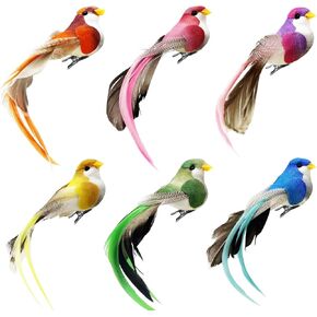 LWINGFLYER 6pcs Clip on Artificial Simulation Foam Birds Feather Long Tail Feather Fake Birds for Craft Home Ornaments Garden Wedding Decoration Embellishing 12cm/4.7inch