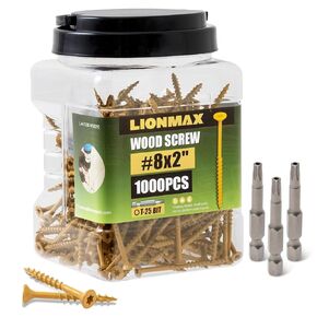 LIONMAX Deck Screws 2 Inch, Wood Screws #8 x 2, 300 PCS, Rust Resistant, Exterior Epoxy Coated, Outdoor Decking Screws, Torx/Star Drive Head Screw, T25 Star Bit Included, Tan