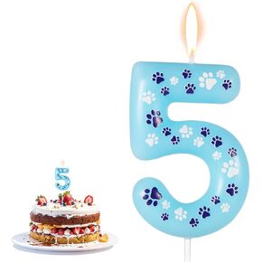 Paw Print Birthday Candle, 4.13x1.57in Pet Dog Cat Birthday Candle Party Decor Blue Cupcake Candle Topper Paw Print Candle for Birthday Cake Pet Theme Party Decor in Saudi Arabia