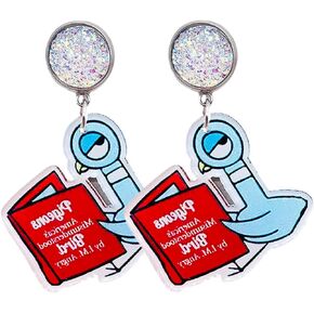 Funny Acrylic Teacher Student Animal Drop Dangle Earrings for Women Girls Cute Cat Dog Elephant Book Reading Earrings Back to School Gift for Teacher