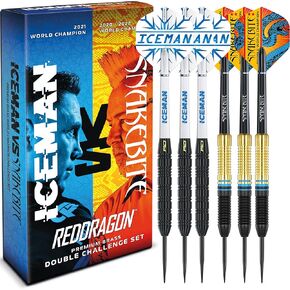 RED DRAGON Peter Wright 'Snakebite' v Gerwyn Price 'Iceman' DWC Brass Darts Set with Flights and Shafts (Stems)