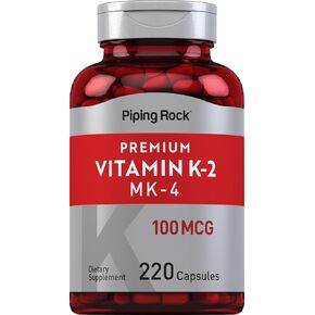 Piping Rock Vitamin K2 MK4 Supplement | 100mcg | 220 Capsules | Non GMO & Gluten Free