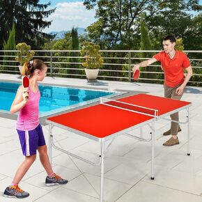 Gotoplay Folding Table Tennis, Portable Ping Pong Table Game Set with Net, 2 Paddles & 2 Balls, Outdoor Indoor Table Tennis Table for Kids Junior Adult, 60 x 30 x 30 Inches, Assembly Free, Red