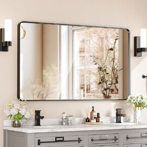Bathroom Mirror 22x30 inch, Black Metal Deep Frame Wall Mirror, Modern Round Corner Rectangular Bathroom Vanity Mirror, Suitable for Bathroom, Bedroom, Living Room (Horizontal/Vertical)