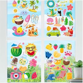 Summer Window Clings 4 Sheets Summer Beach Windows Decals Stickers Hawaii Tropical Window Stickers Pool Party Decorations for Home Office School Glass Refrigerator Shop Display Decor Party Supplies in Kuwait