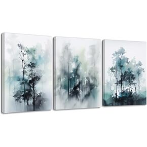 Bright Blue Wall Art Set of 3 Modern Abstract Canvas Art Decor Minimalist Living Room Watercolor Prints Coastal Canvas Artwork Framed Painting Decoration