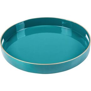 Round Plastic Decorative Tray, Green Tray with Handles, 13" Table Trays Decorative, for Living Room, Coffee Table, Bathroom, Kitchen