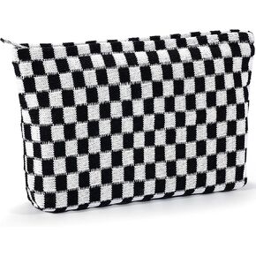 Checkered Makeup Bag for Women Large Capacity Hot Pink Travel Cosmetic Bag Makeup Pouch for Purse Zipper Toiletry Organizer Cute Y2K Aesthetic Trendy Adults Makeup Brushes Storage Bag