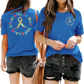 Autism Awareness Shirt Women Autism Month Shirt T-Shirt Autism Print Tee Inspiration Saying Short Sleeve Tops