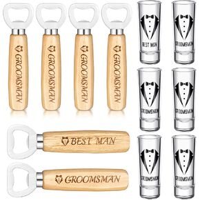 12 Pcs Groomsmen Shot Glasses and Beer Bottle Opener Set Include 6 Best Man Groomsmen Shot Glasses and 6 Bottle Opener Bulk Groomsmen Gifts Groomsman Proposal Gifts for Wedding Favor (Simple)