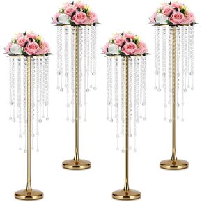 Metal Gold Vase, 4pcs Modern Centerpiece for Table, Wedding Event Decor, 29.5in Tall, Durable Rust Resistant, Luxurious Home Decorations