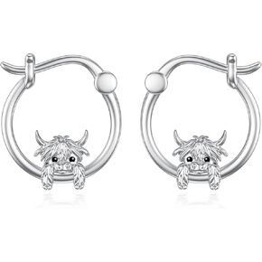 POTOPYY Dinosaur/Hignland Cow Earrings for Women S925 Sterling Silver Cute Animal Hoop Earrings Jewelry for Sensitive Ears Birthday Christmas Halloween Day Gifts for Women Girls Teen