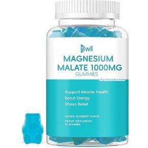 Magnesium Malate Gummies 1000mg, Enhanced Absorption Magnesium Chewables Supplement with Malic Acid for Energy Boost & Muscle Health, 60 Count