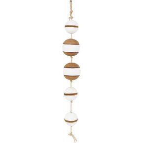 Deco 79 Wood Buoy Home Wall Decor Two-Toned Striped Hanging Wall Sculpture with White Accents and Jute Rope, Wall Art 4" x 4" x 24", Brown