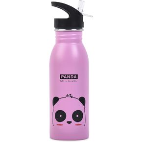 Stainless Water Bottle with Panda Design 18oz with Sport Top (Pink)