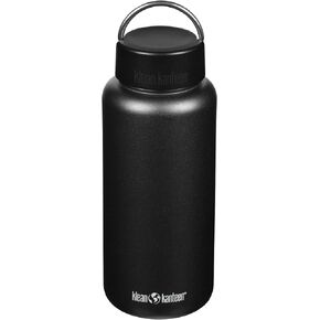 زجاجة مياه من الفولاذ المقاوم للصدأ ذات جدار واحد واسعة الفم من Klean Kanteen (مع غطاء بحلقة واسعة) - 40 أونصة - أسود in Kuwait
