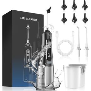 Electric Ear Wax Removal, Water Powered Ear Cleaner with 6 Replacement Tips, Safe & Effective Ear Irrigation Flushing System with 9 Pressure Modes, USB Rechargeable Earwax Removal Tool for Family