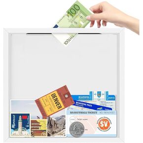 Travel Adventure Archive Box for Memories, 11.42 Inch Travel Concert Ticket Shadow Box with Slot, Life in a Box Travel Picture Frame, Memory Display Case for Desk Wall Deco,White