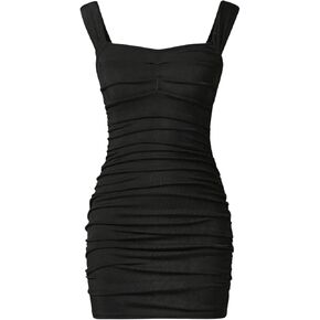OYOANGLE Girl's Rib Knitted Sleeveless Ruched Strap Bodycon Pencil Mini Tank Dress Summer Casual Dresses