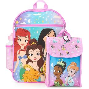 Fast Forward 5-Piece Kids Backpack Set - Spidey, Disney, Ninja Turtle, Hello Kitty - 15" School Bookbag for Boys and Girls, Frozen Blue