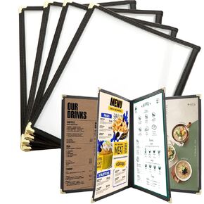 4Pcs Menu Covers 8.5 x 11 Inch, Menu Holder 4 Page 8 View Transparent Menu Cover, Restaurant Menu Covers Holder Fits A4 Size Paper, Menu Book for Restaurant Morning Menu Homeschool(Black)