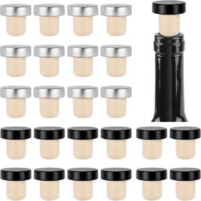 T Shaped Wine Bottle Corks,24 Pcs Reusable Wine Stoppers for Wine Bottles,Rubber Wine Stoppers for Wine Beer Bottles Diy Craft (Black, Silver)