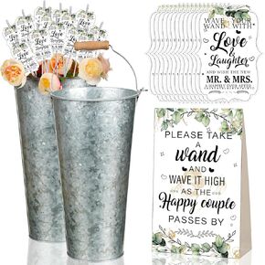 102 Pieces Wedding Sparkler Set, Includes 1 Galvanized Metal Bucket with Handle 1 Wedding Sparkler Card 100 Wedding Sparkler Tags for Wedding Anniversary Bridal Shower Sparkler Send Off