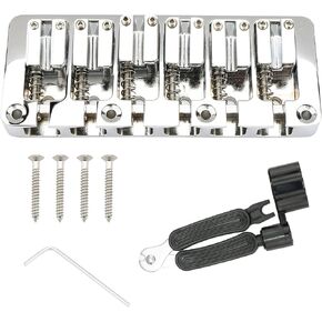 6 String Bass Bridge with Locking Zinc Saddles Dual Load Type Bridges for Jazz Bass or Precision Electric Instruments (Chrome)