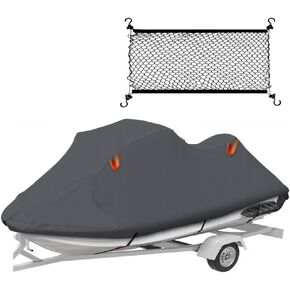 Trailerable Jet Ski Cover, Waterproof 600D Super Duty Oxford PWC Cover with Enhanced Wind-proof Elastic Net, Universal Fit Compatible with Yamaha SeaDoo and Kawasaki Models. (1 Seater 125'')