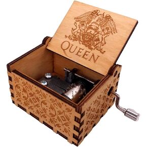 Youtang Antique Carved Wooden Hand Crank Queen Music Box, Play Bohemian Rhapsody
