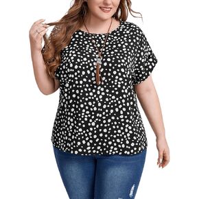 SOLY HUX Women's Plus Size Blouses Allover Print Cuffed Short Sleeve Casual Oversized Shirt Tops
