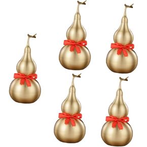 Veemoon Brass Gourd for Feng Shui, Wu Lou Ornament Brass Gourd with Red Luck Strip, Gourd Statue Gold Wu Lou Figurine Good Luck Wealth Peaceful