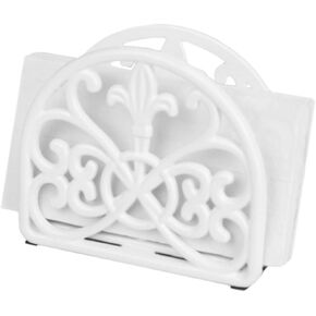 Home Basics Cast Iron Paper Napkin Holder/Freestanding Tissue Dispenser for Kitchen Countertops, Dining, Picnic Table, Indoor & Outdoor Use, White