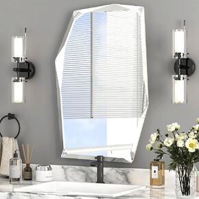 KOHROS rectangle Frameless Wall Mounted Bathroom Mirror rectangular Hypotenuse Decorative Mirror for Living Room Bedroom Office Entrance Decor (14.84" W x 22.7" H square)