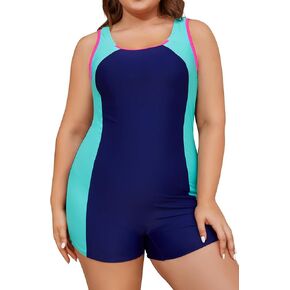 SHEKINI Women Plus Size One Piece Athletic Bathing Suit Boyleg One Piece Swimsuit Sporty Plus Size 1 Piece Swimwear