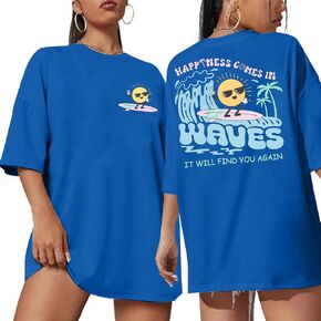 LOTUCY Beach Shirts Women Oversized Summer Vibes Tshirt Sunshine Vacation Short Sleeve Tee Tops