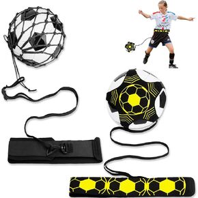 2PCS Soccer Ball Net Soccer Training Equipment Combo Set, Football Kick Throw Solo Practice Aid, Upgrade Adjustable Waist Belt Elastic Rope Soccer Nets for Kids Youth Adults for Ball Size 3, 4, and 5