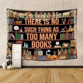 Riyidecor Bookshelf Tapestry 59Wx51H Inch Library Cute Cat Vintage Educational Bookcase Readable Book Wooden Positive Quotes Teens Kids Wall Hanging Cartoon Home Dorm Decor Art Living Room Bedroom
