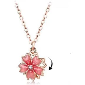 Dainty Cherry Blossoms Necklace Graduation Flower Gemstome Pink Love Heart Beautiful Artificial Stone Crystal Rose Gold Necklace Best Gifts for Women Friends Lover