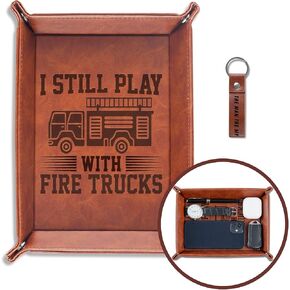 INNObeta Firefighter Gifts Fireman Gifts Valet Tray for Men,I Still Play With Fire Trucks,Funny Gifts for Firefighter,Fireman,PU Leather Storage Organizer, Perfect for Birthday, Christmas,Father's Day