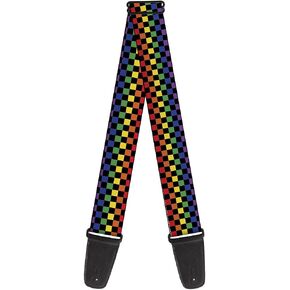 Buckle-Down Guitar Strap Checker Black Rainbow Multi Color 2 Inches Wide