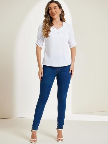 Allegra K Women's 2023 Square Neck Pleated Tops Ruched Sleeve Chiffon Office Work Blouse in Saudi Arabia