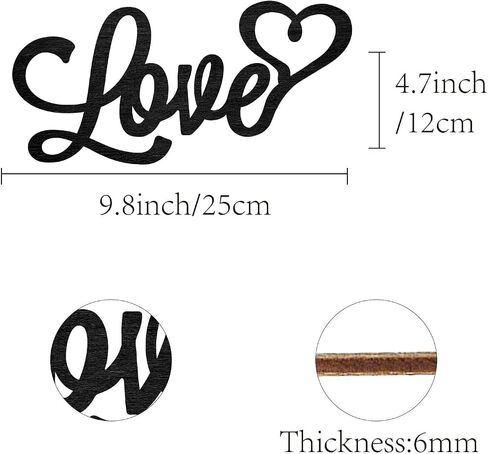 CREATCABIN Wood Cutout Love Sign Heart Laser Cut Wooden Wall Decor Sculpture Hanging Decor Wall Art Decoration for Home Gallery Office Front Door Black 9.8" x 4.7" in Saudi Arabia