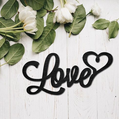 CREATCABIN Wood Cutout Love Sign Heart Laser Cut Wooden Wall Decor Sculpture Hanging Decor Wall Art Decoration for Home Gallery Office Front Door Black 9.8" x 4.7" in Saudi Arabia
