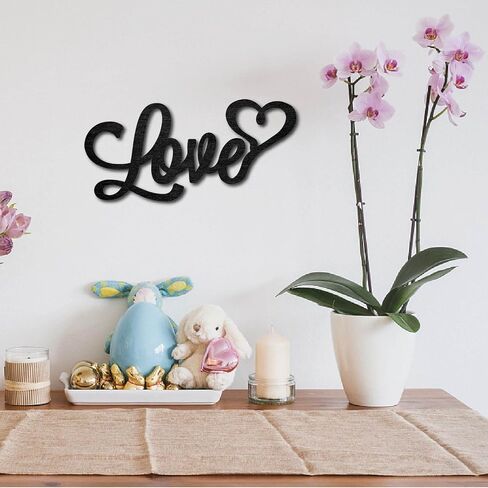 CREATCABIN Wood Cutout Love Sign Heart Laser Cut Wooden Wall Decor Sculpture Hanging Decor Wall Art Decoration for Home Gallery Office Front Door Black 9.8" x 4.7" in Saudi Arabia