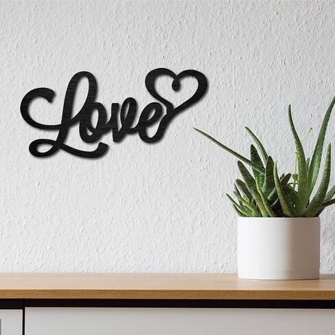 CREATCABIN Wood Cutout Love Sign Heart Laser Cut Wooden Wall Decor Sculpture Hanging Decor Wall Art Decoration for Home Gallery Office Front Door Black 9.8" x 4.7" in Saudi Arabia