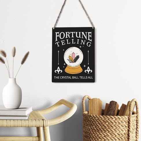GUDIAO Funny Tarot Signs Wall Decor Wood Plaque Fortune Telling the Crystal Wooden Hanging Sign Decoration for Home Halloween Door 8 x 10 in Saudi Arabia