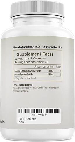 Pure Probiotic | 30 Billion CFUs of Bacillus Coagulans | FOS | Promotes Healthy Digestion | Supports Urinary and Immune Health | by Pure, INC. in Saudi Arabia