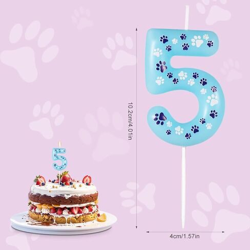 Paw Print Birthday Candle, 4.13x1.57in Pet Dog Cat Birthday Candle Party Decor Blue Cupcake Candle Topper Paw Print Candle for Birthday Cake Pet Theme Party Decor in Kuwait