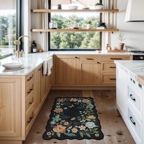Lahome Floral Washable Runner Rug, 2'6''x8' Soft Hallway Runner Rug Non Slip, Boho Ultra-Thin Kitchen Runners for Hallways with Rubber Backing Carpet Runner for Laundry Bedroom Bathroom(Green) in Saudi Arabia